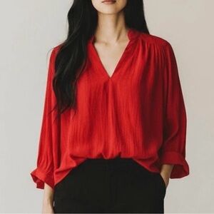 Chicos Womens V Neck Long Sleeve Red Orange Blouse Sz 3‎ XL